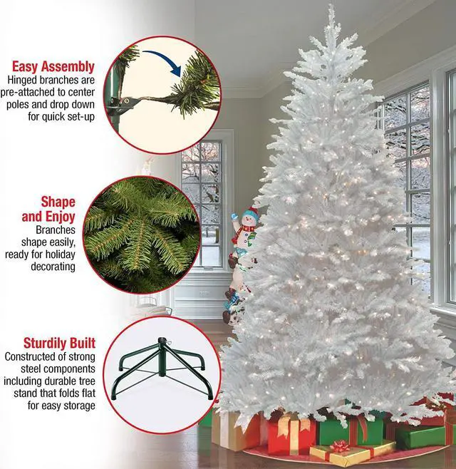 Alt view image 4 of 8 - National Tree Company DUWH75LO 9 ft. Pre-Lit Dunhill Fir White Tree - 59" x 59" x 90" - White Tree, White Tree Stand