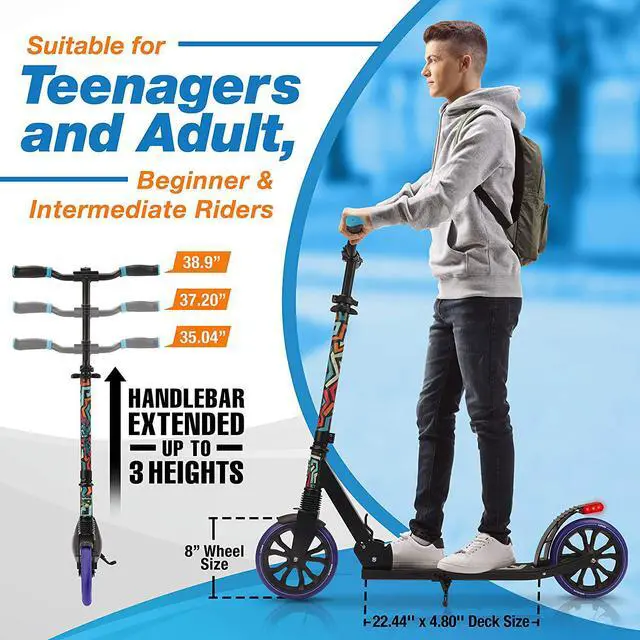 Alt view image 2 of 6 - SereneLife Folding Kick Scooter with Big Wheels for Kids and Adults, Graffiti