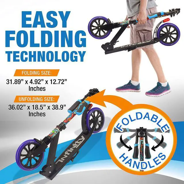 Alt view image 3 of 6 - SereneLife Folding Kick Scooter with Big Wheels for Kids and Adults, Graffiti