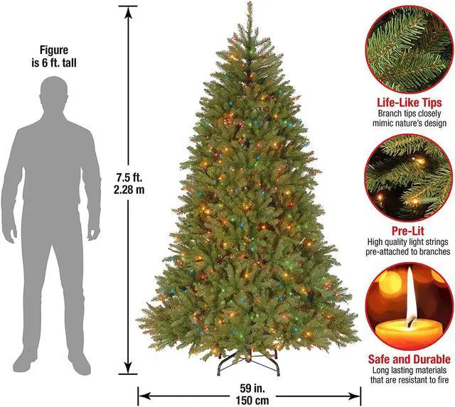 Alt view image 3 of 8 - National Tree Company 7.5 Foot Pre-Lit Dunhill Fir Tree - 9" x 59" x 90" - Green Tree, Green Tree Stand
