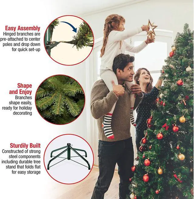 Alt view image 4 of 8 - National Tree Company 7.5 Foot Pre-Lit Dunhill Fir Tree - 9" x 59" x 90" - Green Tree, Green Tree Stand