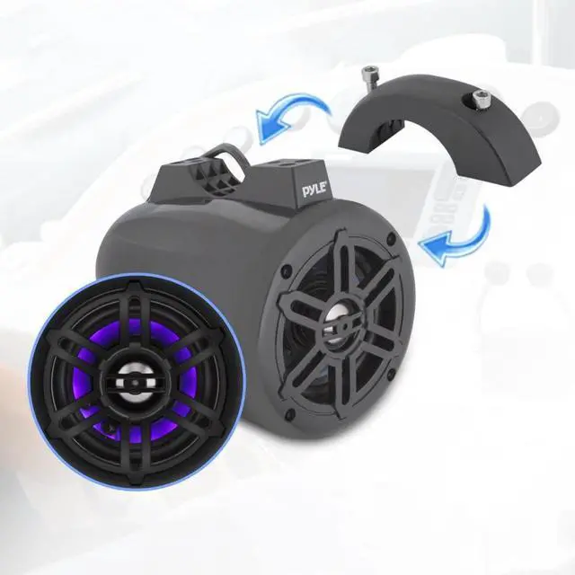Alt view image 2 of 17 - Pyle 4 Inch 300 Watt Waterproof Marine Tower Speaker System w/ LED Lights, Pair