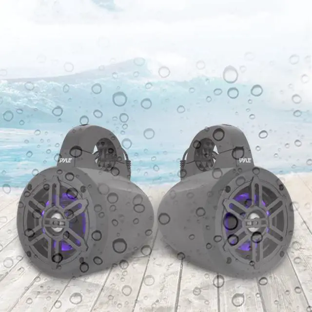 Alt view image 3 of 17 - Pyle 4 Inch 300 Watt Waterproof Marine Tower Speaker System w/ LED Lights, Pair