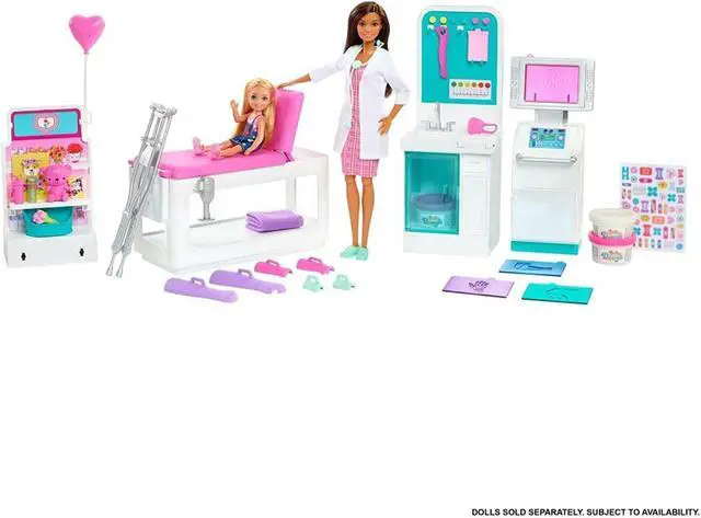 Alt view image 2 of 6 - Barbie Fast Cast Clinic Playset with Brunette Barbie Doctor Doll, 4 Play Areas