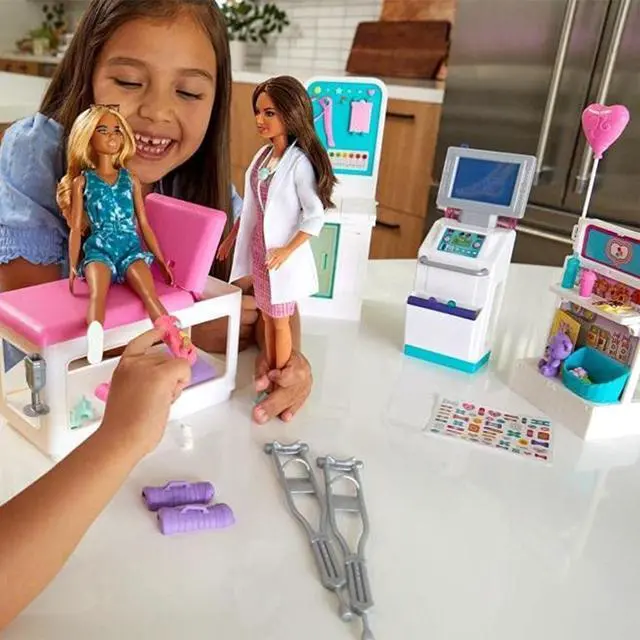 Alt view image 6 of 6 - Barbie Fast Cast Clinic Playset with Brunette Barbie Doctor Doll, 4 Play Areas