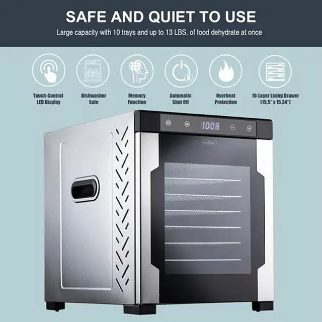 Alt view image 9 of 13 - NutriChef NCFD10S 10 Shelf 900W Kitchen Countertop Food Dehydrator with Timer