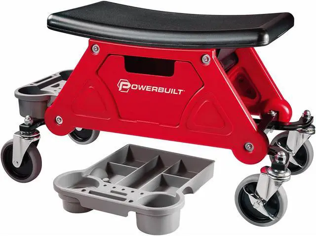 Alt view image 13 of 20 - Powerbuilt Heavy Duty Rolling Work Seat with Storage Trays - 240036