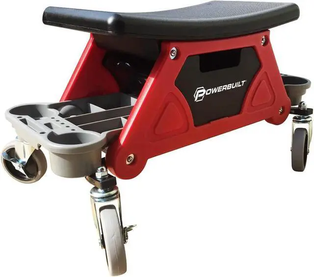 Alt view image 17 of 20 - Powerbuilt Heavy Duty Rolling Work Seat with Storage Trays - 240036