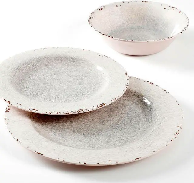 Alt view image 9 of 10 - Gibson 114334.12 Muana Melamine Crackle 12 Piece Dinnerware Set Ice