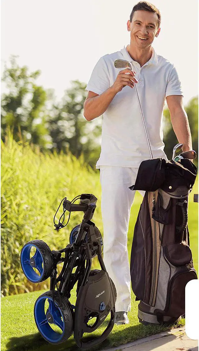 Alt view image 4 of 5 - SereneLife SLGZ48 4 Wheel Folding Walking Golf Bag Push Cart with Cup Holder