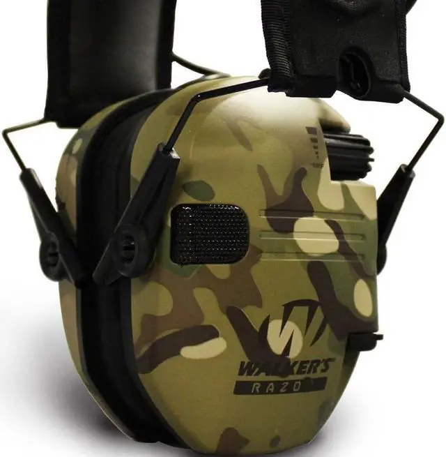 Alt view image 6 of 7 - Walkers Razor Slim Shooter Folding Electronic Ear Muff, 23 dB NRR, Multicam Camo