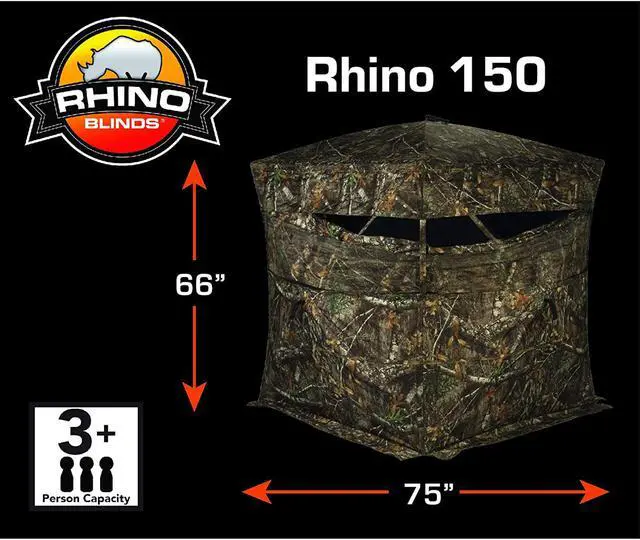 Alt view image 3 of 14 - Rhino Blinds R150 Durable 3 Person Outside Game Hunting Ground Blind, Mossy Oak