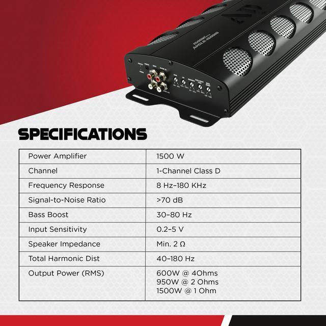 Alt view image 4 of 8 - Audiopipe APCLE-15001D Class D 1500 Watt Monoblock Car Stereo Amplifier, Black