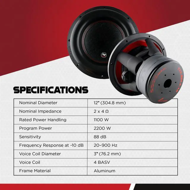 Alt view image 15 of 20 - AudioPipe TXX-BDC4-12 12 Inch 2,200 Watt Dual 4 Ohm Car Speaker Subwoofer, Black