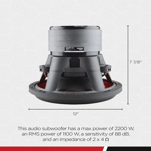 Alt view image 16 of 20 - AudioPipe TXX-BDC4-12 12 Inch 2,200 Watt Dual 4 Ohm Car Speaker Subwoofer, Black