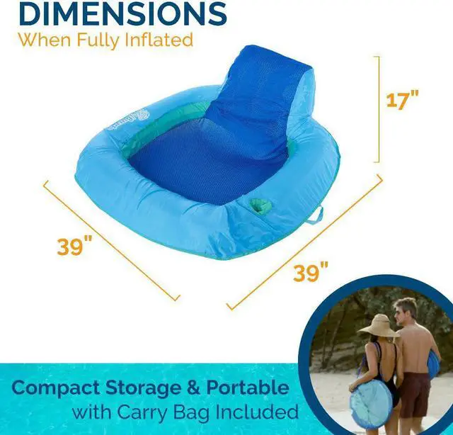 Alt view image 5 of 14 - SwimWays Spring Float SunSeat Water Pool Summertime Relaxation Lounge Seat, Blue