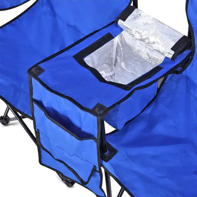 Alt view image 11 of 13 - GoTeam Portable Double Folding Chair w/Removable Umbrella, Cooler Bag and Carry Case - Blue