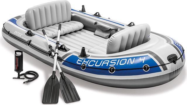 Intex Excursion 4 Person Inflatable Rafting and Fishing Boat Set