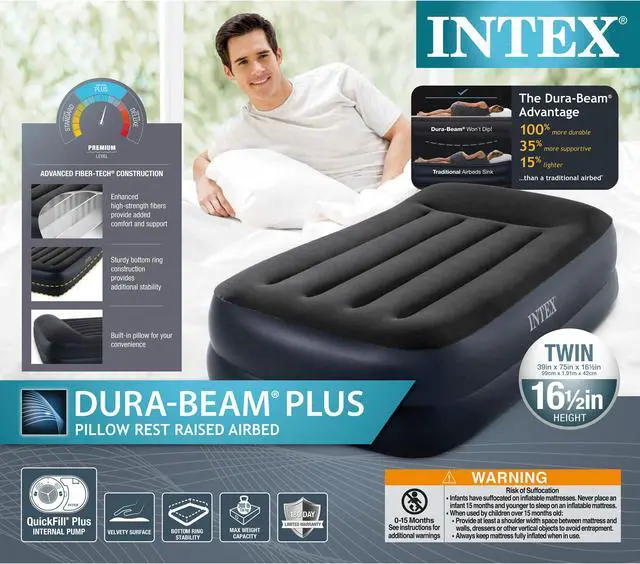 Alt view image 14 of 16 - Intex Dura-Beam Series Pillow Rest Raised Twin Airbed with Internal Pump