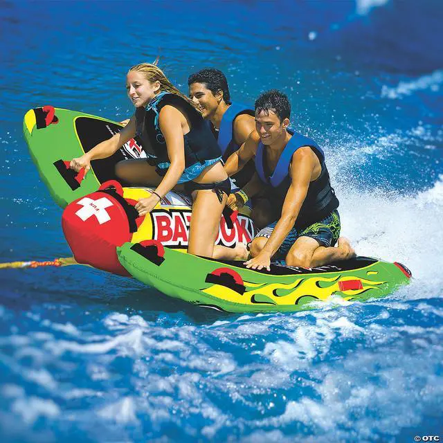Alt view image 5 of 7 - WOW Watersports 13-1010 Big Bazooka Steerable 1 to 4 Person Towable Tube, Green