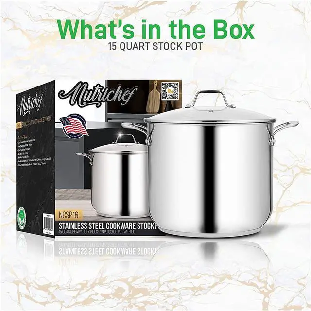 Alt view image 12 of 13 - NutriChef Heavy Duty 15 Quart Stainless Steel Stock Pot with Handles and Lid