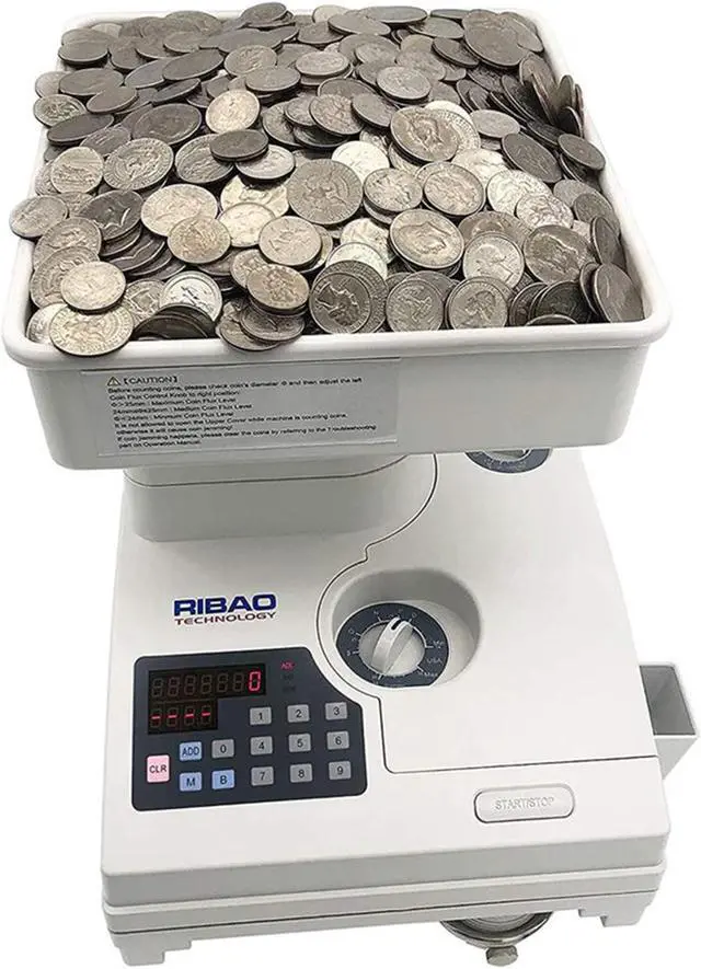 Alt view image 14 of 14 - Ribao HCS-3500AH Coin Counter, Heavy Duty Bank Grade Anti-Jam Coin Sorter with Motorized Hopper, Two-Year