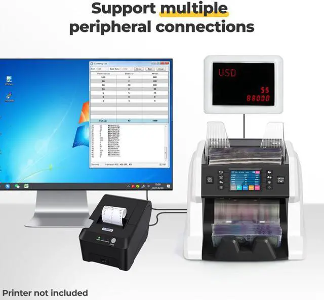 Alt view image 11 of 14 - RIBAO BC-55 Premium Bank Grade  Money Counter Machine Multi Currency Mixed Denomination Bill Cash Value Counter 2 CIS/UV/MG/MT/IR  Serial Number Recording Two-Year Warranty FCC Approved