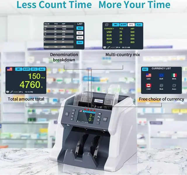 Alt view image 10 of 14 - RIBAO BC-40 Mixed Denomination Professional Bill Value Counter Multiple Currency Cost Effective Cash Money Counter CIS/UV/MG/IR Counterfeit Detection Two Years Warranty
