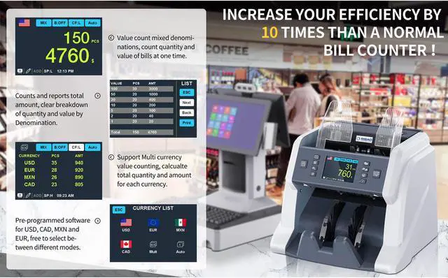 Alt view image 13 of 14 - RIBAO BC-40 Mixed Denomination Professional Bill Value Counter Multiple Currency Cost Effective Cash Money Counter CIS/UV/MG/IR Counterfeit Detection Two Years Warranty