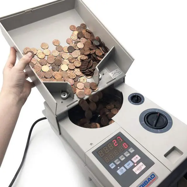 Alt view image 14 of 14 - Ribao CS-10S High Speed Portable Coin Counter and Sorter, 1800 Coins per Minute Counting Speed, 2000 Coins Hopper Capacity, Suitable for International Coins and Tokens