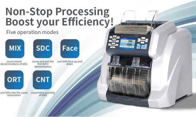 Alt view image 12 of 14 - Ribao BCS-160 Two-Pocket Mixed Denomination Money Counter, 2 Year Warranty, Bank Grade Counterfeit Detection Serial Number Record Multi Currency Cash Bill Counter & Sorter