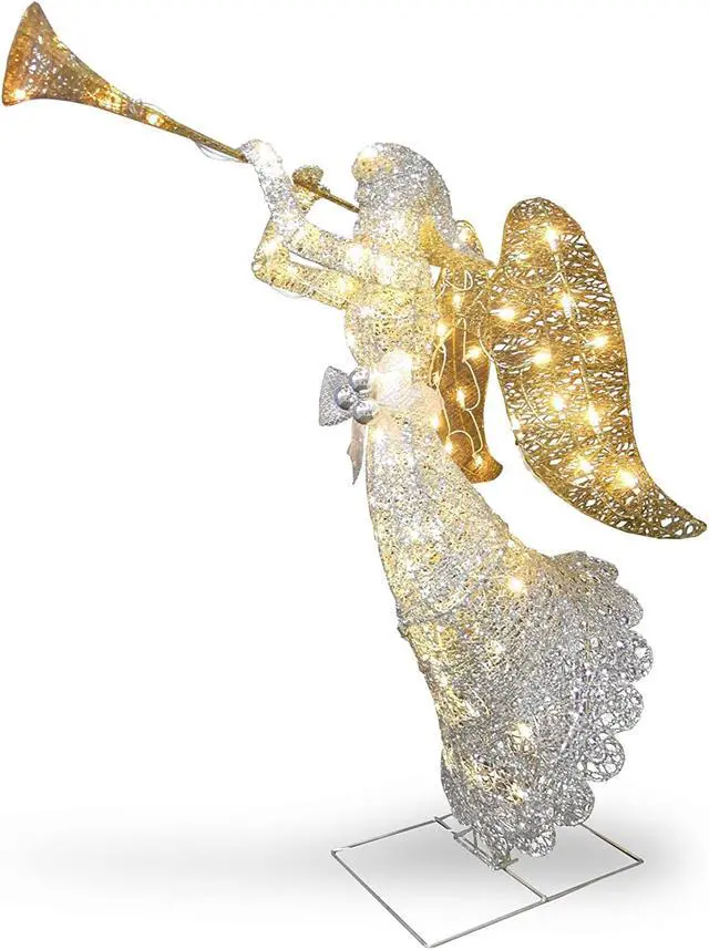 Alt view image 2 of 11 - National Tree Company DF070005U 48" Silver Angel Decor, AC Powered - Cool White LED Lights - 24" x 30 "x 48" - Silver
