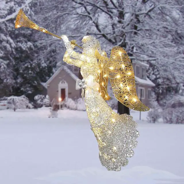 Alt view image 9 of 11 - National Tree Company DF070005U 48" Silver Angel Decor, AC Powered - Cool White LED Lights - 24" x 30 "x 48" - Silver