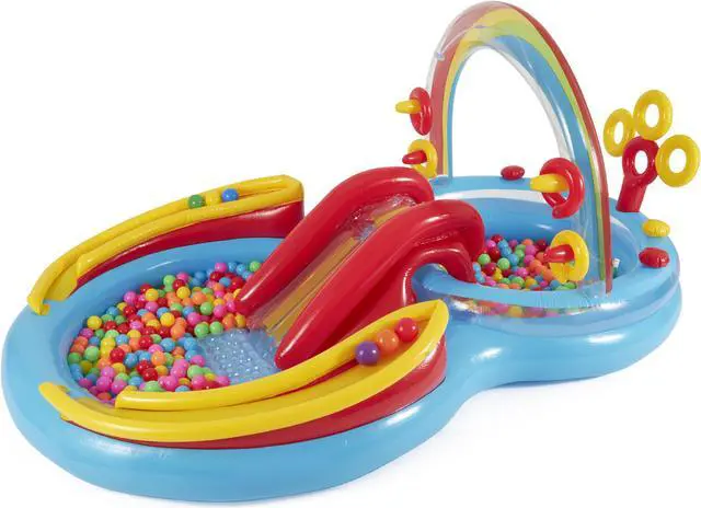 Alt view image 16 of 20 - Intex 9.75 x 6.3 Foot Rainbow Slide Inflatable Pool and Water Slide Ring Center