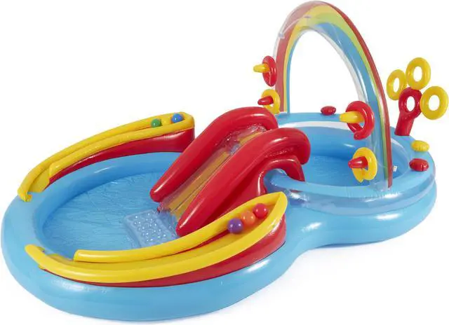 Alt view image 2 of 20 - Intex 9.75 x 6.3 Foot Rainbow Slide Inflatable Pool and Water Slide Ring Center