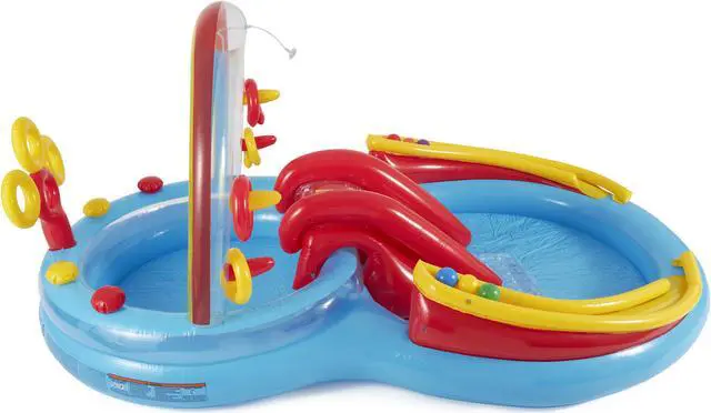 Alt view image 18 of 20 - Intex 9.75 x 6.3 Foot Rainbow Slide Inflatable Pool and Water Slide Ring Center