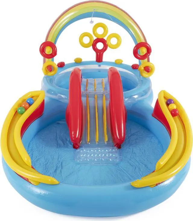 Alt view image 19 of 20 - Intex 9.75 x 6.3 Foot Rainbow Slide Inflatable Pool and Water Slide Ring Center