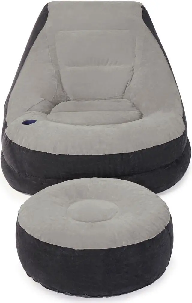 Alt view image 2 of 6 - Intex 68564E Inflatable Ultra Lounge Chair With Cup Holder And Ottoman Set, Gray