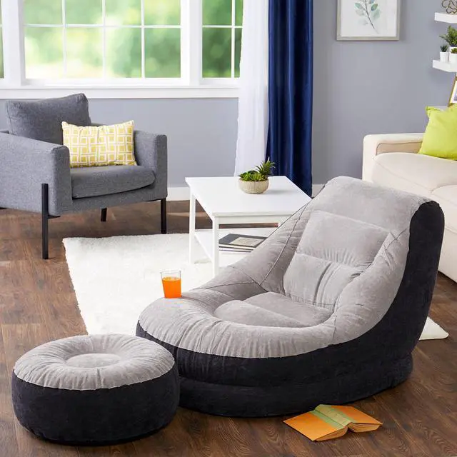 Alt view image 6 of 6 - Intex 68564E Inflatable Ultra Lounge Chair With Cup Holder And Ottoman Set, Gray