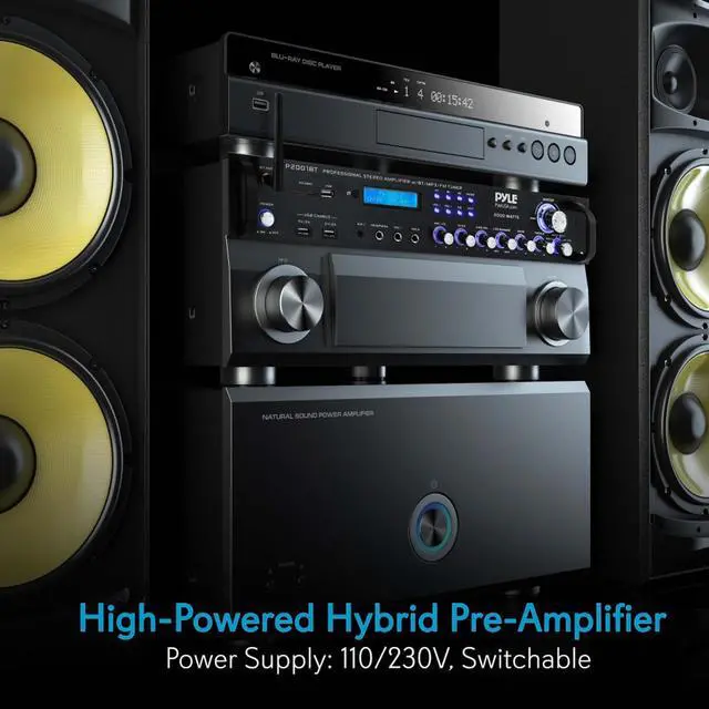 Alt view image 6 of 10 - multi channel bluetooth preamplifier receiver  2000 watt audio home speaker sound stereo receiver w/radio, usb, headphone, aux, rca, dual microphone w/echo, led, wireless streaming  pyle p2001bt