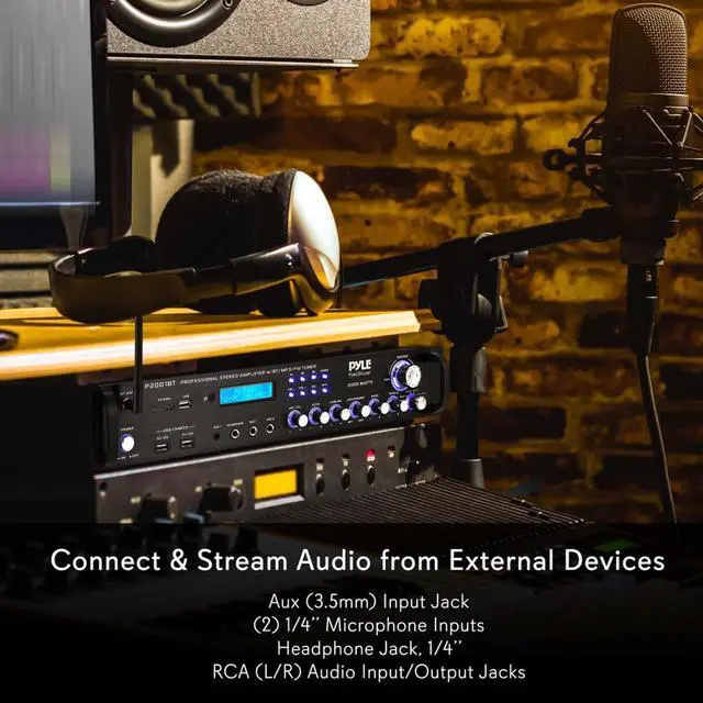 Alt view image 5 of 10 - multi channel bluetooth preamplifier receiver  2000 watt audio home speaker sound stereo receiver w/radio, usb, headphone, aux, rca, dual microphone w/echo, led, wireless streaming  pyle p2001bt