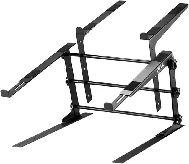 Alt view image 5 of 11 - pyle portable dual laptop stand  universal standing table with adjustable height, ergonomic design & antislip prongs for dj mixer, sound equipment, workstation, gaming & home use  plpts38