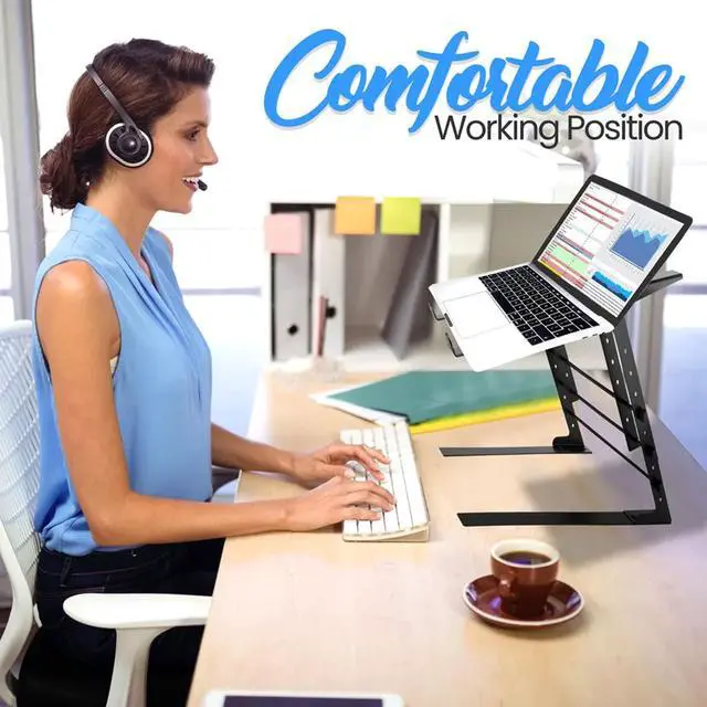 Alt view image 6 of 11 - pyle portable dual laptop stand  universal standing table with adjustable height, ergonomic design & antislip prongs for dj mixer, sound equipment, workstation, gaming & home use  plpts38