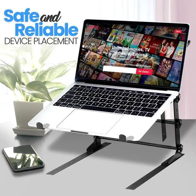 Alt view image 7 of 11 - pyle portable dual laptop stand  universal standing table with adjustable height, ergonomic design & antislip prongs for dj mixer, sound equipment, workstation, gaming & home use  plpts38