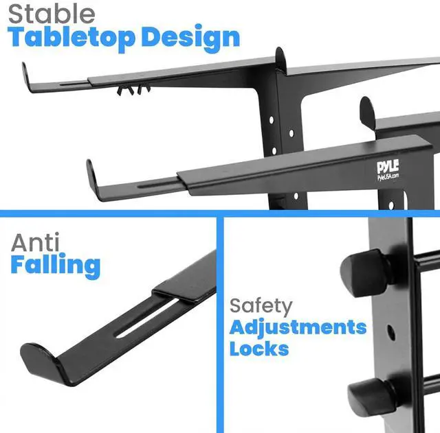 Alt view image 8 of 11 - pyle portable dual laptop stand  universal standing table with adjustable height, ergonomic design & antislip prongs for dj mixer, sound equipment, workstation, gaming & home use  plpts38