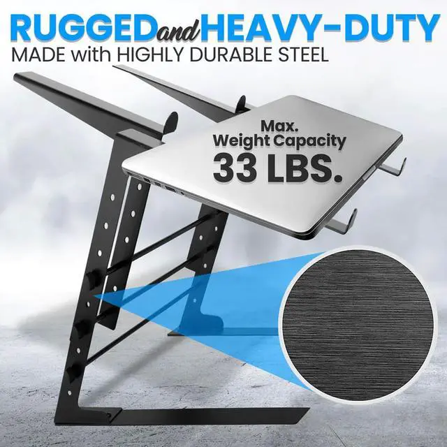 Alt view image 10 of 11 - pyle portable dual laptop stand  universal standing table with adjustable height, ergonomic design & antislip prongs for dj mixer, sound equipment, workstation, gaming & home use  plpts38