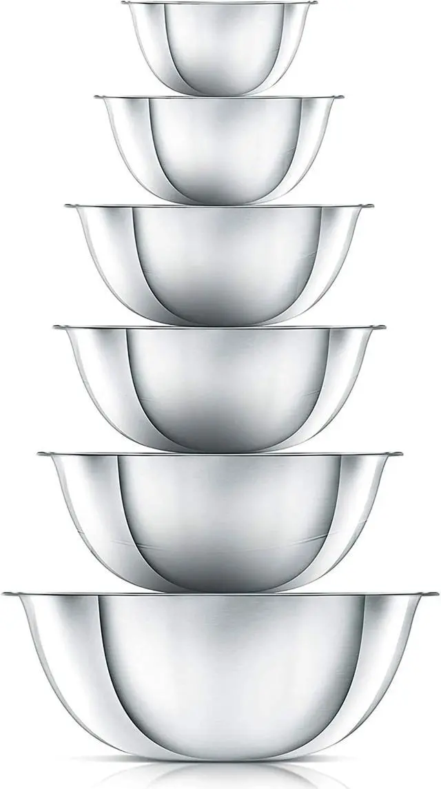 Main image of NutriChef 6 Piece Stainless Steel Home Kitchen Food Prep Mixing Serving Bowl Set
