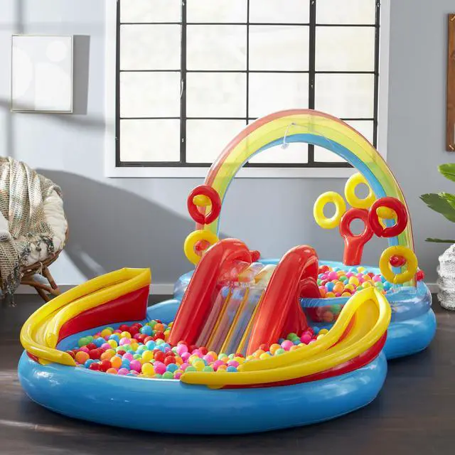 Alt view image 15 of 20 - Intex 9.75 x 6.3 Foot Rainbow Slide Inflatable Pool and Water Slide Ring Center