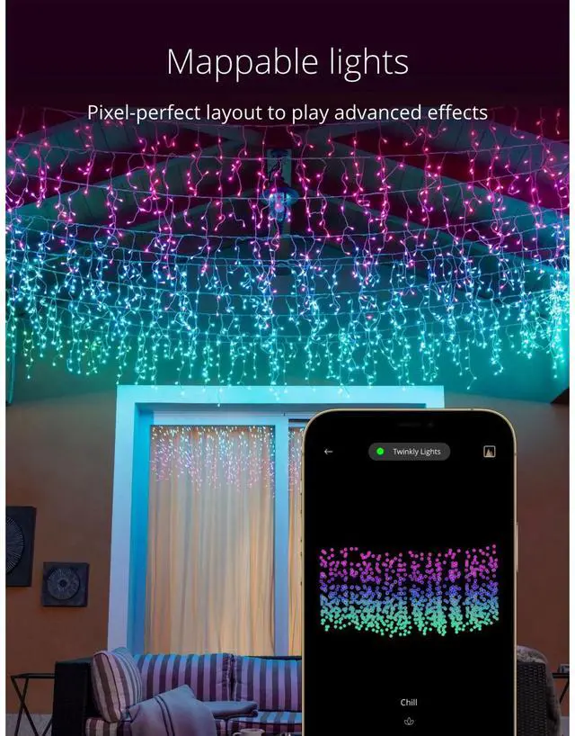 Alt view image 3 of 12 - Twinkly Icicle App-Controlled Smart LED Christmas Lights 190 Multicolor RGB 16ft