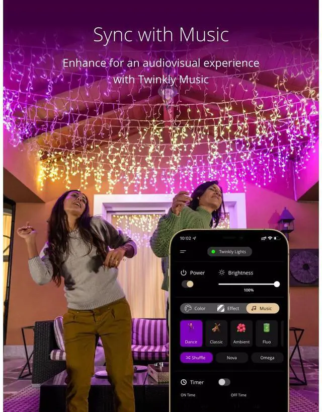 Alt view image 5 of 12 - Twinkly Icicle App-Controlled Smart LED Christmas Lights 190 Multicolor RGB 16ft